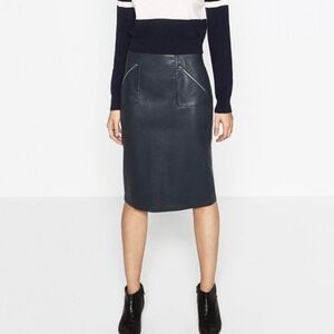 Zara Black High Waisted Midi Faux Leather Pencil Skirt